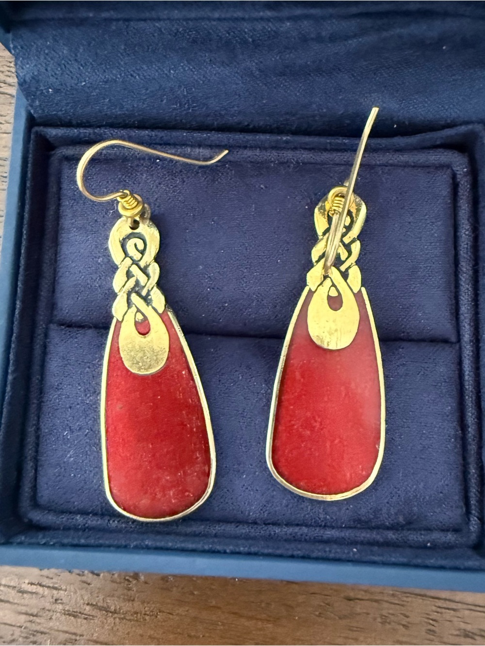 Laurel Burch Red and Gold Enamel Drop Earrings